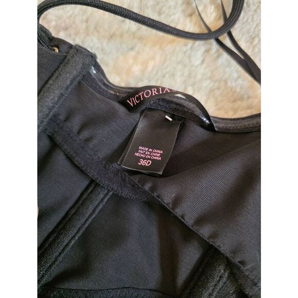 Victoria Secret Black Corset Boned Basque Cut Out Lace Up Push Up Sexy 36D - Picture 9 of 9